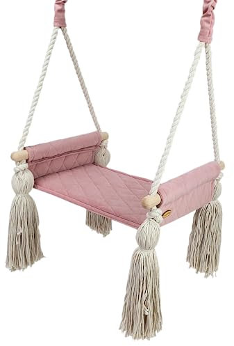 Create for you® - Baby Schaukel Indoor, Große Kinderschaukel Holz, Schaukel Baby, Babyschaukel Türrahmen, Holzschaukel für die Deckenmontage, höhenverstellbar, 46x36x12 cm, Farbe Rosa