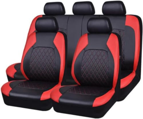 Auto Leder Sitzbezüge für Renault Clio III Grandtour (KR0/1) 2008-2013, 9 Stück Allwetter rutschfest Wasserdicht Atmungsaktiv Schonbezug Set Sitzkissenschutz,D/red