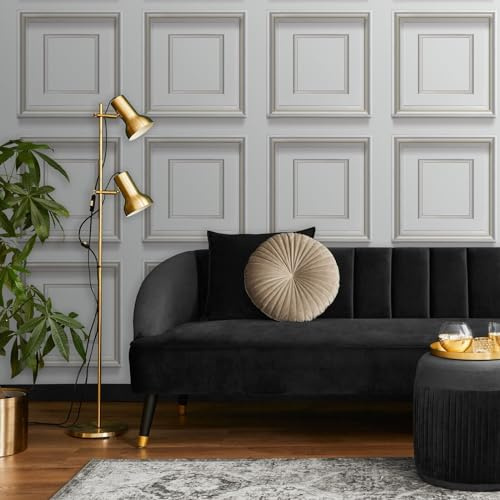SOPHIE LAURENCE Light Grey Panel Effect Wallpaper Metallic Realistic 3D Wood Effect Wallpaper - Paste The Paper for Living Room Bedroom Feature Wall (Sample)