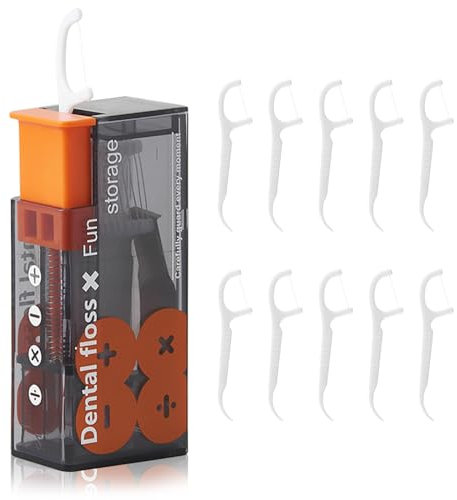 Tragbarer Nachfüllbarer Zahnseidespender, Zahnseide Stick für Erwachsene, Automatische Zahnseidenhalter mit 10 Stk Zahnseide-Picks, Hochqualitativer Kunststoff, mit Aufbewahrungsbox (Schwarz)