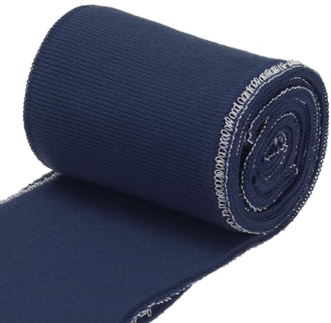QUARKZMAN Puños Elásticos con Ribetes Acanalados de Tela de Algodón de 31.5 x 2.8, Cinta Elástica de Punto para Puños de Manga y Cintura para Costura DIY, Azul Marino, 1 Par