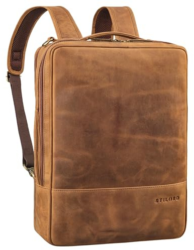 STILORD Dash Practique 2 en 1 Sac à Dos PC 15-16 XL Messenger Bag en Cuir Unisexe Sac à Dos Convertible Hybride Serviette Business Sac à bandoulière Sac a Dos Antivol Couleur:seppia - Marron