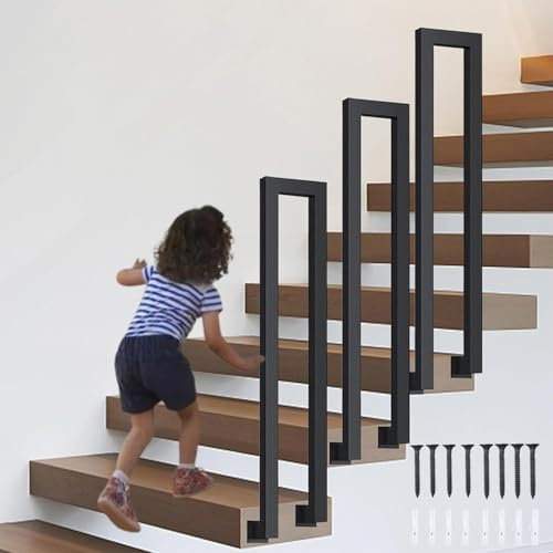 Treppengeländer Innen, Geländer treppe, Handlauf treppe, U Förmiger Geländer, Treppengeländer Außen, Handlauf Schwarz, TreppengeläNder, für Balkone Flure Wohnungen Villen (L-Schwarz, 90CM)