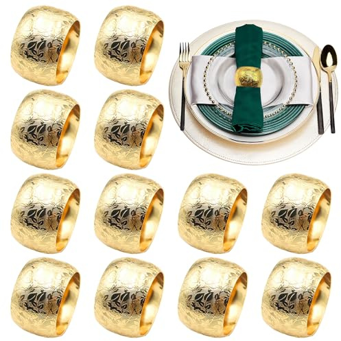 12 Pezzi Portatovaglioli da Tavola Dorati, Anelli Portatovaglioli in Metallo Anelli per Tovaglioli da Tavola, per Festa di Nozze, Cena, Anniversario, Decorazione della Tavola Oro