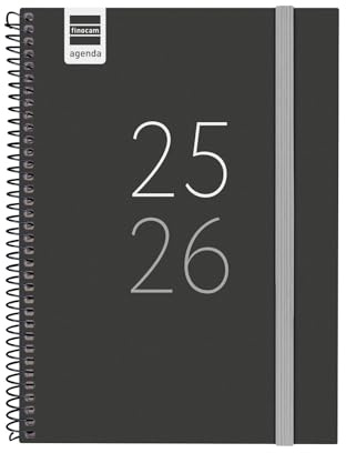 Finocam - Agenda Secundaria Curso 2025 2026 Semana Vista Horizontal Septiembre 2025 - Junio 2026 (curso lectivo) + Julio y Agosto resumidos Negro Español