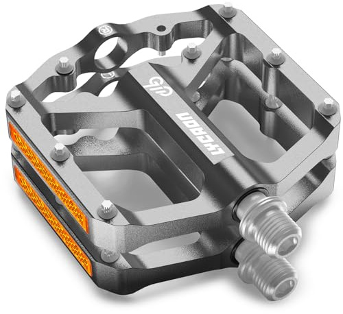 LYCAON Pédales de vélo - Pédales de vélo de Route/VTT - 3 roulements CNC en Alliage d'aluminium - Antidérapantes - Broche CR-MO - 9/16 Pédales Plates antidérapantes (Gris Titane)