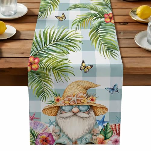 Tropical Coastal Table Runner 72 inches Long, Vintage Dwarf Shell Starfish Butterfly Palm Tree Farmhouse Holiday Kitchen Dining Table Decoration for Indoor Outdoor Home Dinner Party Coffee Decor,