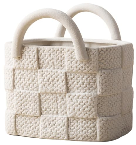 Vaso da borsa Vaso da borsa con struttura in ceramica rustica con manico da fiori decorativo fai-da-te 5x4, 5x5 per casa, ufficio, hotel, bar