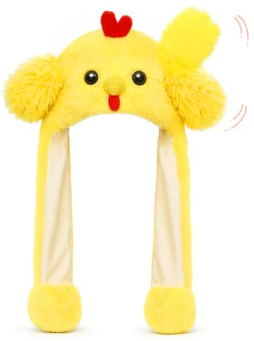 Deletoys Animal Hat, Ears Moving Jumping Pop Up Beating Funny Hat Plush Cap Crazy Hats Cosplay Party Dress Up Gift for Kids & Adults (Chicken)