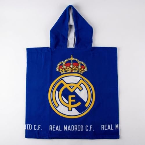 Poncho Real Madrid Niño y Niña - Poncho Infantil Real Madrid con Capucha y Secado Rápido, Toalla Poncho Niños, Playa, Piscina y Verano, Baño Infantil Ligero y Absorbente