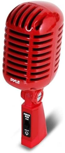 Pyle Mikrofon, Dynamisches Mikrofon, Klassisches Retro Vintage Style- Mic, Gesangmikrofon- mit 4,88 m XLR-Kabel- Kompatibel mit universellem Ständer, Für Live-Auftritte & Studioaufnahmen, Rot