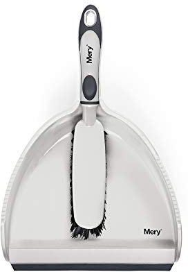 Mery - Kehrschaufel- und Bürstenset, ergonomischer Griff, doppelter Clipping-Radiergummi, Strapazierfähige und langlebige Borsten, Kanten, Bürstenreiniger, tragbar, 23 x 34 cm, Schwarze Farbe