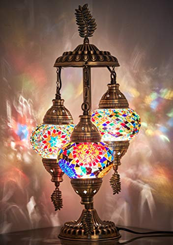 DEMMEX Lampe de chevet de table en mosaïque marocaine turque, 3 nuances, faite à la main, 53 cm