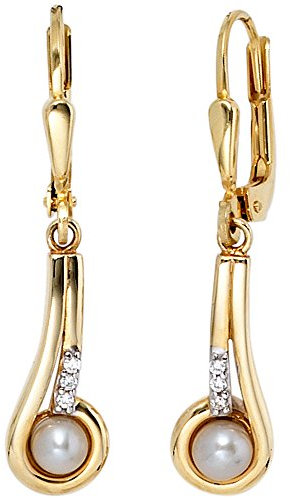 Jobo Damen-Ohrringe hängend aus 8 Karat 333 Gold mit Perlen und Zirkonia