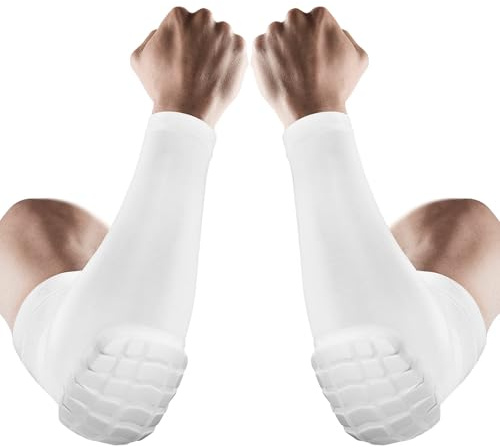 AceList 2PCS Elbow Pads with Padded Compression Shield Shape Arm Sleeves for Protection - Suitable for Basketball, Volleyball, Football, and More - Ideal for Adults, Youth, Girls, Men Women (White S)