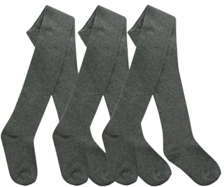 3 Pair Packs Tights Boys and Girls Back to Schools Pairs Warm Cotton Rich Plain Soft Children 2-13 Year MULTIPACK (Plain Grey - 11-12 Years)