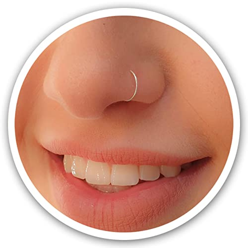 Silver Fake Nose Ring - Tiny Thin 24 Gauge Faux Nose Piercing For Women - 925 Sterling Silver Clip On Nose Hoops Jewelry - Comfortable Smooth Fake Nose Rings - No Piercing Needed - Gift Ready