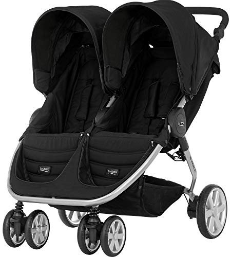 BRITAX RÖMER Buggy B-AGILE DOUBLE, Zwillingsbuggy klein zusammenklappbar und kompakt für zwei Kinder, von Geburt bis 4 Jahre, Cosmos Black