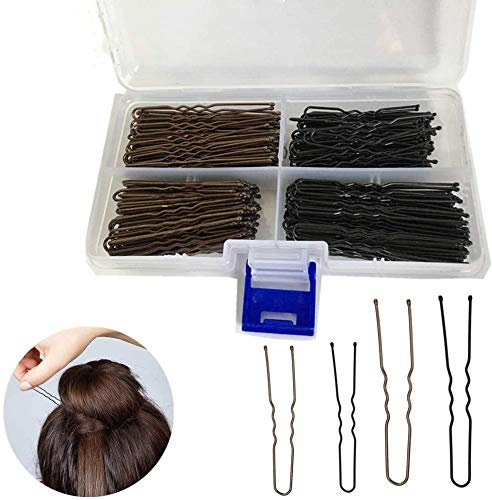 TOKERD 300 Stück Bobby Pins U Haarnadeln mit Aufbewahrungsbox, 5cm & 6cm Metall Haarklammern Braun und Schwarz Haarnadel für Mädchen und Frauen Hochsteckfrisuren Zubehör Haarnadeln Hochzeit