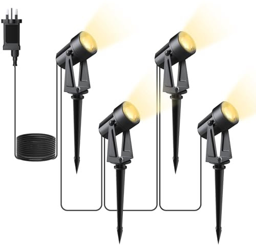 Svater Garden Spotlights Mains Powered, 46FT/14m 4-in-1 LED Landscape Lights Warm White 3000K 14V IP65 Waterproof Outdoor Garden Lights Pathway Lighting for Lawn Yard, Patio,Driveway,Party