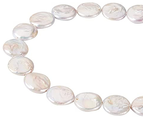 1 filo piatto rotondo naturale Keshi perle coltivate d'acqua dolce perle sciolte perle di lino colore 17 ~ 19 mm per collana fai da te braccialetto, orecchini creazione di gioielli circa 20 pezzi