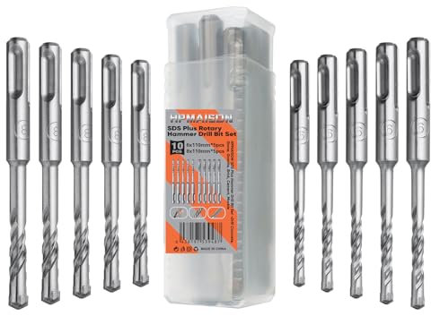 HPMAISON Juego de brocas para hormigón SDS Plus, 10 piezas, Super SDS – 6 mm x 110 (5 piezas) & 8 mm x 110 (5 piezas) – Broca para piedra compatible con Bosch Hilti Makita Metabo Taladro percutor
