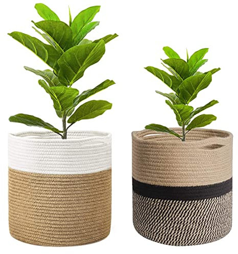 2 Pieces Woven Storage Basket,Cotton Rope Baskets Cotton Rope Plant Basket Foldable Laundry Baskets for Toy Art Craft Supplies 20*20cm