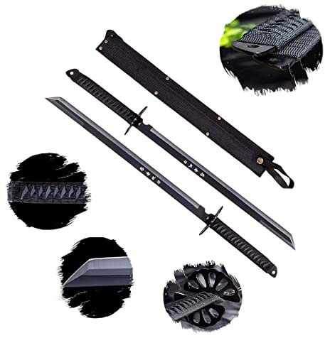 Katana Schwert Scharf zum Training 68 cm - 2 x Samurai Schwerter Scharf Echt für Erwachsene - Ninja Katana Metall Set - 18 Jahre Erforderlich HK-6183 - Edelstahl 3Cr13g