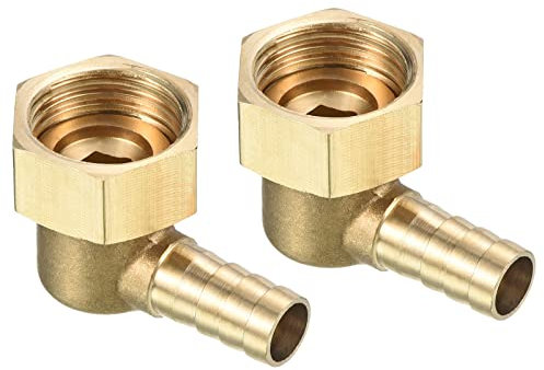 QUARKZMAN Raccord Cannelé 10mm Barbelé à G1/2 Femelle Filetage Tuyau x 2PCS Laiton Coude Barbillon Tuyau Raccord Pivot Écrou Tuyau Connecteur pour Air Eau Carburant Pneumatique Tuyau, Or