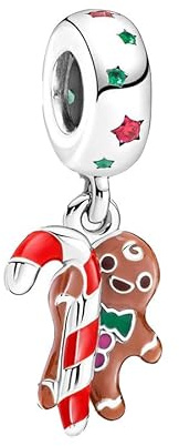 Feitery Bonhomme en Pain D’épice Christmas Charms et Perles pour Femme Charm Compatible avec les Bracelets et Colliers Pandora,Cadeaux de Noël