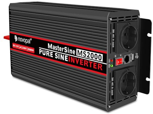 Novopal 2000W 4000W Onda Sinusoidale Pura Inverter DC 12V in AC 220V con 2 EU Presa,1 USB,5M di Telecomando,Adatto per Case, Camper, Camion