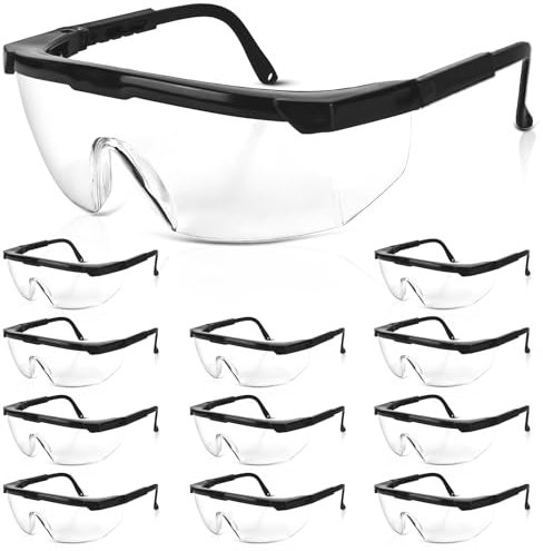 Lot de 12 lunettes de protection, transparentes, réglables, résistantes aux rayures, légères, pour chantier, atelier, vélo