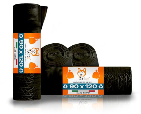 Akitaink 40 Sacchi Spazzatura Grandi 90x120 Trasparenti Neri Super Resistenti Condominiali 160 Litri - Rotoli da 10 Pezzi, Made in Italy