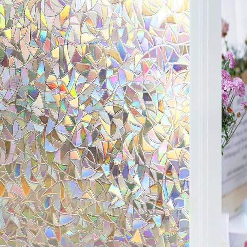Pellicola Finestra Privacy,Pellicola Vetri Finestre Privacy Effetto Arcobaleno,3D Pellicola per Vetri Finestre Anti-UV,Pellicola Autoadesiva per Vetri Controllo di Calore per Casa Cucina,30*200cm
