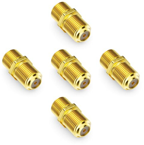 deleyCON 5 Piezas Adaptador Sat Conector Cable Coaxial Prolongar 2X Conector F Tuerca Estrecha Bañado en Oro para Cable Satélite BK Anlagen
