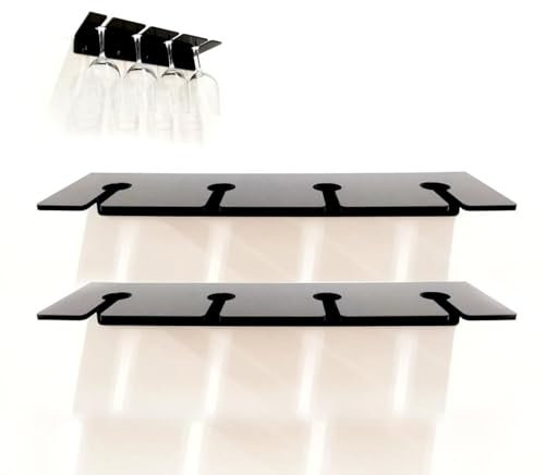 Acryl-Weinglashalter Zur Wandmontage, 2 Stück Stielglas-Wandregal, Wand-Weinglas-Aufbewahrungsregale unter Dem Schrank, Weinglashalter, Stielglas-Hängeregal, Champagner-Wandhalterständer(Schwarz)