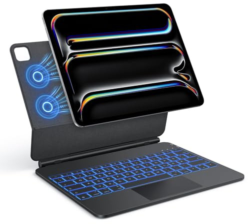TECURS Tastatur Hülle für iPad Pro 13 Zoll (M5/M4, 2025/2024), Magic Keyboard für iPad Pro 13 mit Trackpad, Magnetische Freischwebende Design, Leicht Tragbar kabellose Tastatur QWERTZ, Schwarz