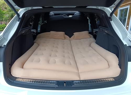 Matelas gonflable de voiture pour adulte avec coussin d'air et pompe, tapis de siège arrière de coffre de voiture SUV (blanc cassé, 175 x 130 cm)