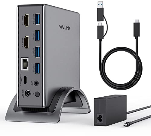 WAVLINK Docking Station, USB 3.0 Universal Docking Station for Windows/Mac to Dual monitor with 130W PD Charger, Dual HDMI, 4* USB 3.0, Etherne and Audio
