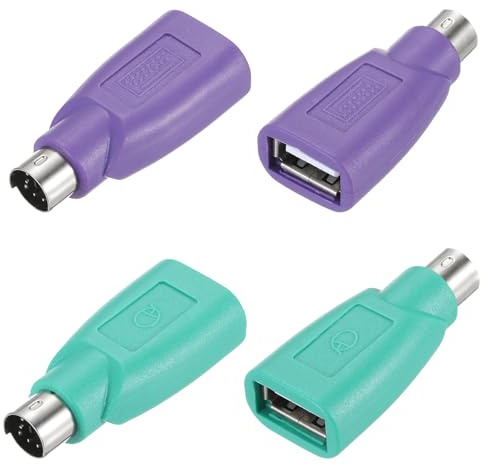 QUARKZMAN 4 Pcs Adaptador PS/2 a USB PS/2 Macho a USB Hembra para Teclado y Mouse alámbricos PC de Escritorio Laptop portátil Verde/Morado