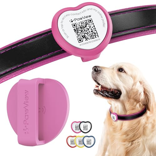 PawView Tag per cani con codice QR UK - Medaglietta identificativa personalizzata per animali con NFC, impermeabile, in silicone, a forma di cuore per il recupero di animali smarriti - Nessun GPS