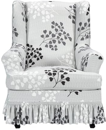 CRFATOP 2 Piece Stretch Wingback Chair Cover with Skirt for Living Room,15