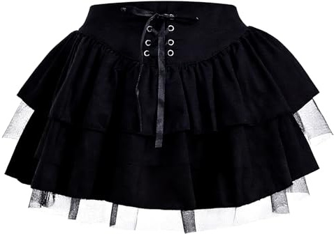 Abbigliamento gotico da donna Minigonna svasata 5XL, minigonna a vita alta con coulisse e bordo a maglia, gonna gotica regolabile, gonna balze bambina ruota, Halloween,carnevale,cosplay,regalo(41 cm)