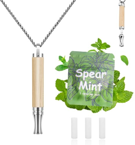 ADASTONE Breathing Necklace to Replace Bad Habit with 3pcs Refillable Mint Pods, Habit Support Necklace for Stress Relief Sensory Fidget for Adults (Maple)