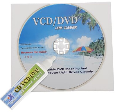 OSALADI Kit Di Pulizia Per Cd e Dvd 2 Pezzi Disco e Detergente Per Lettori Cd, Vcd, Dvd Per Manutenzione e Miglioramento Prestazioni, Materiali Resistenti in Pc e Pp Per Uso Domestico e Professionale
