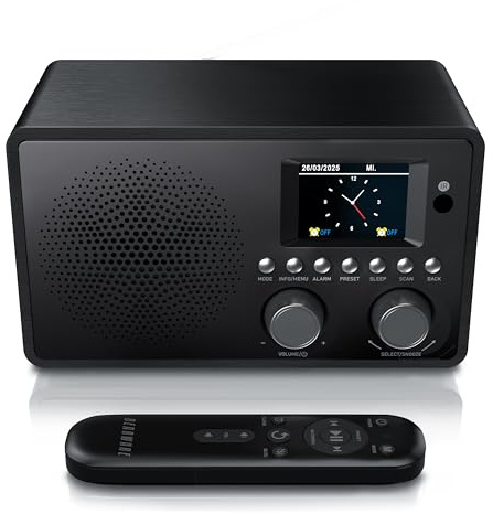 CSL - DAB+ Radio mit TFT Display und Fernbedienung - Bluetooth DAB Plus Radiowecker – DAB DAB+ FM-Radio – 40 Speicherplätze – Automatischer und manueller Suchlauf – Equalizer – USB-Datenport – AUX in