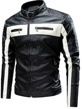 Giacca da Moto in Pelle per Uomo Giubbotto Equitazione Stile Moda Autunno Inverno Esterno Casual (Black, XXL)