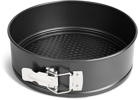 Dc Casa Tortiera Apribile Antiaderente in Acciaio al Carbonio Tonda | Stampo da Forno con Cerniera e Fondo Removibile (22x7 cm)