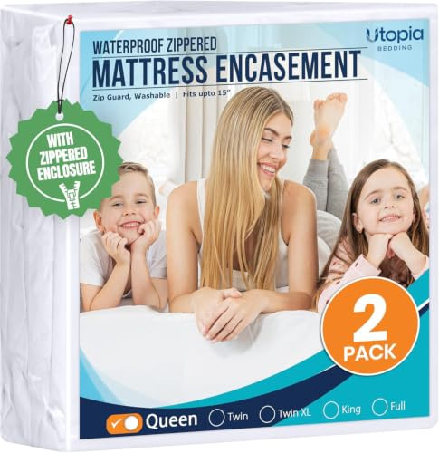 Utopia Bedding Queen Mattress Protector Zippered 2 Pack, 100% Waterproof