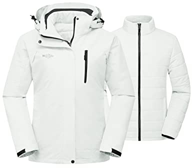 Wantdo Giacca da Snowboard Running Giaccone Sport Invernale Parka con Cappuccio Antivento Jacket for Work with Hooded Warm Donna Bianco XL
